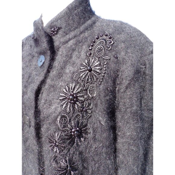 Lee Sands Black Cardigan XL (est) Angora blend Embroidered Old Money Mob Wife - Picture 8 of 13